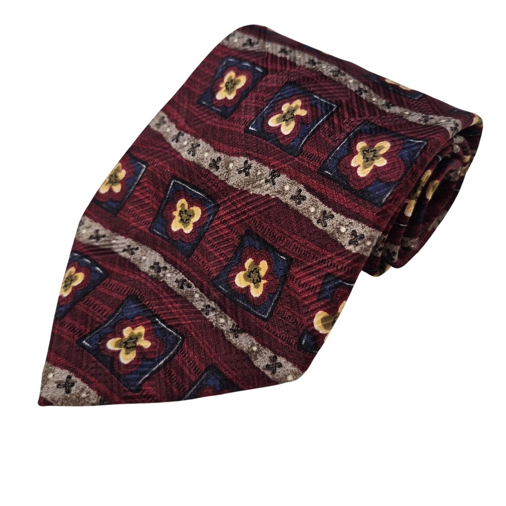Robert‎ Talbott Studio Tie Mens Burgundy Floral Geometric Silk Necktie Parisian